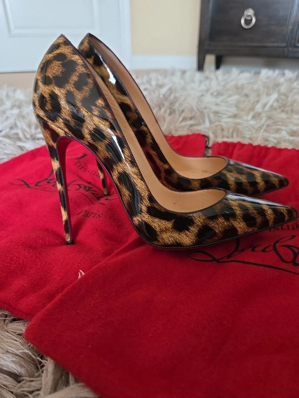 Christian Louboutin Leopard Patent Pointed-Toe Stiletto Pumps - Brown/Black